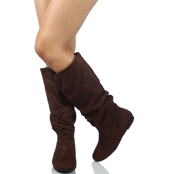 Tobacco Faux Suede Slouchy Knee High Flat Boot - Picture 2 of 5